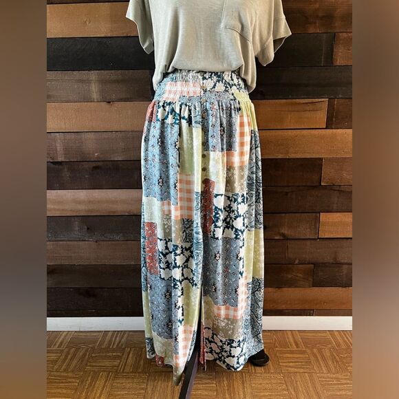 Cato Dresses & Skirts - Cato est 1946 Plaid Floral Patchwork Style Faux Button Down Skirt Elastic Waist